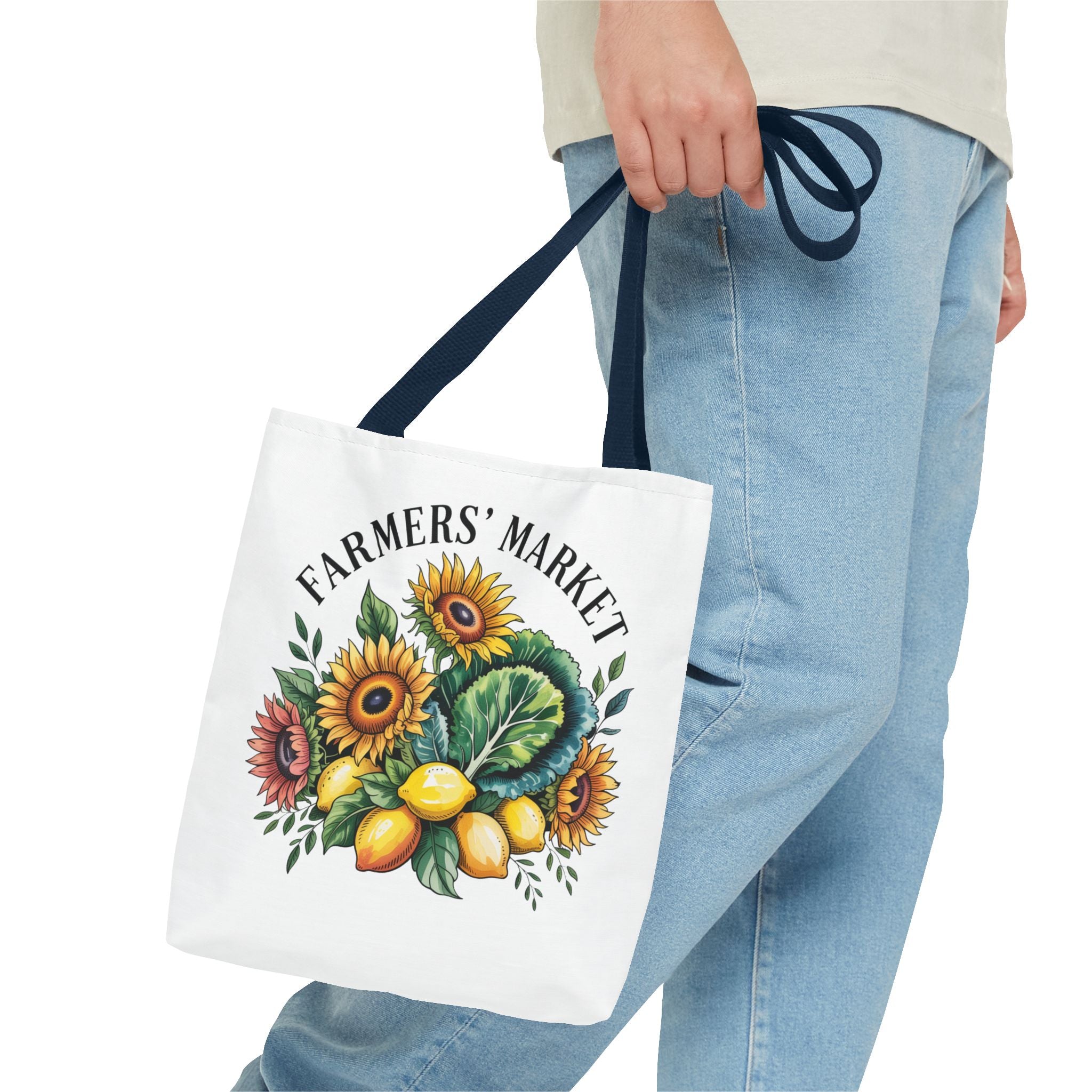 Sac de courses pour marché fermier — Tournesol, citrons et légumes verts Sac de courses réutilisable