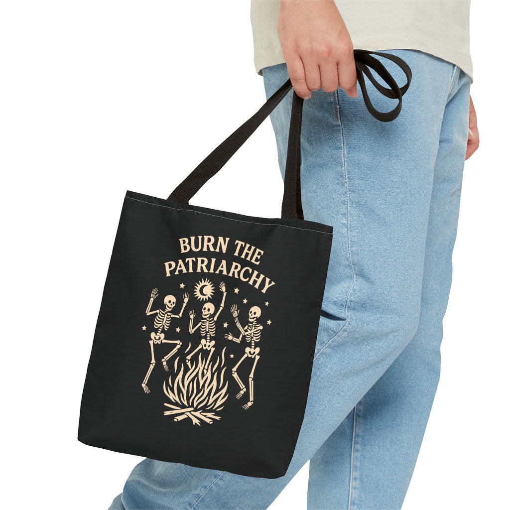 Burn the Patriarchy Skeletons Tote Bag — Feminist Protest Graphic Tote
