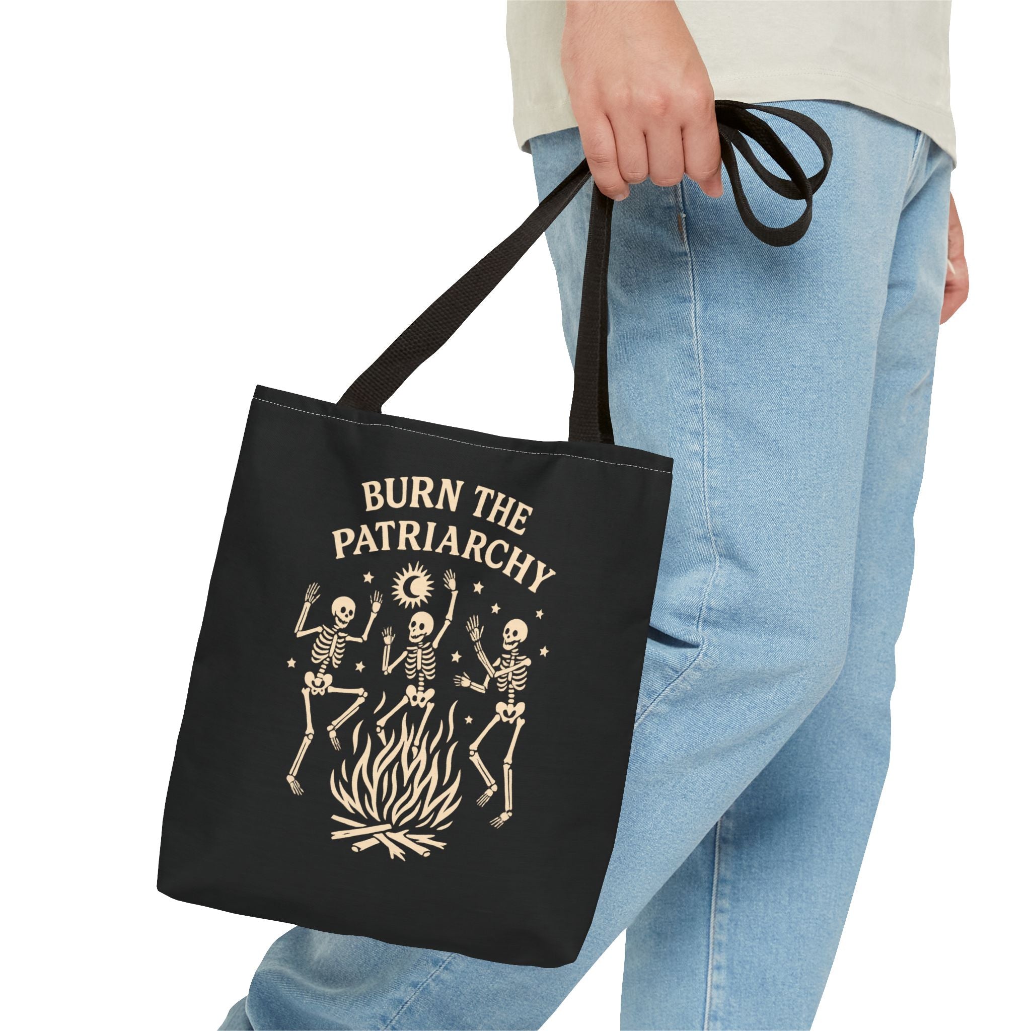 Burn the Patriarchy Skeletons Tote Bag — Feminist Protest Graphic Tote