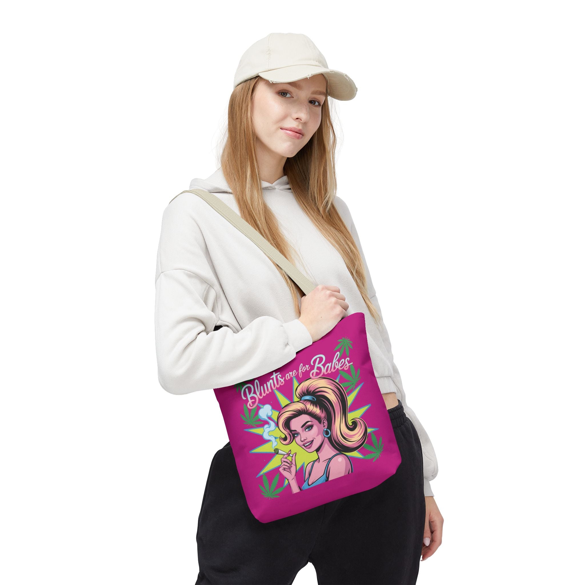 “Blunts Are for Babes” Pink Graphic Tote Bag — Retro Pinup Cannabis Shopper