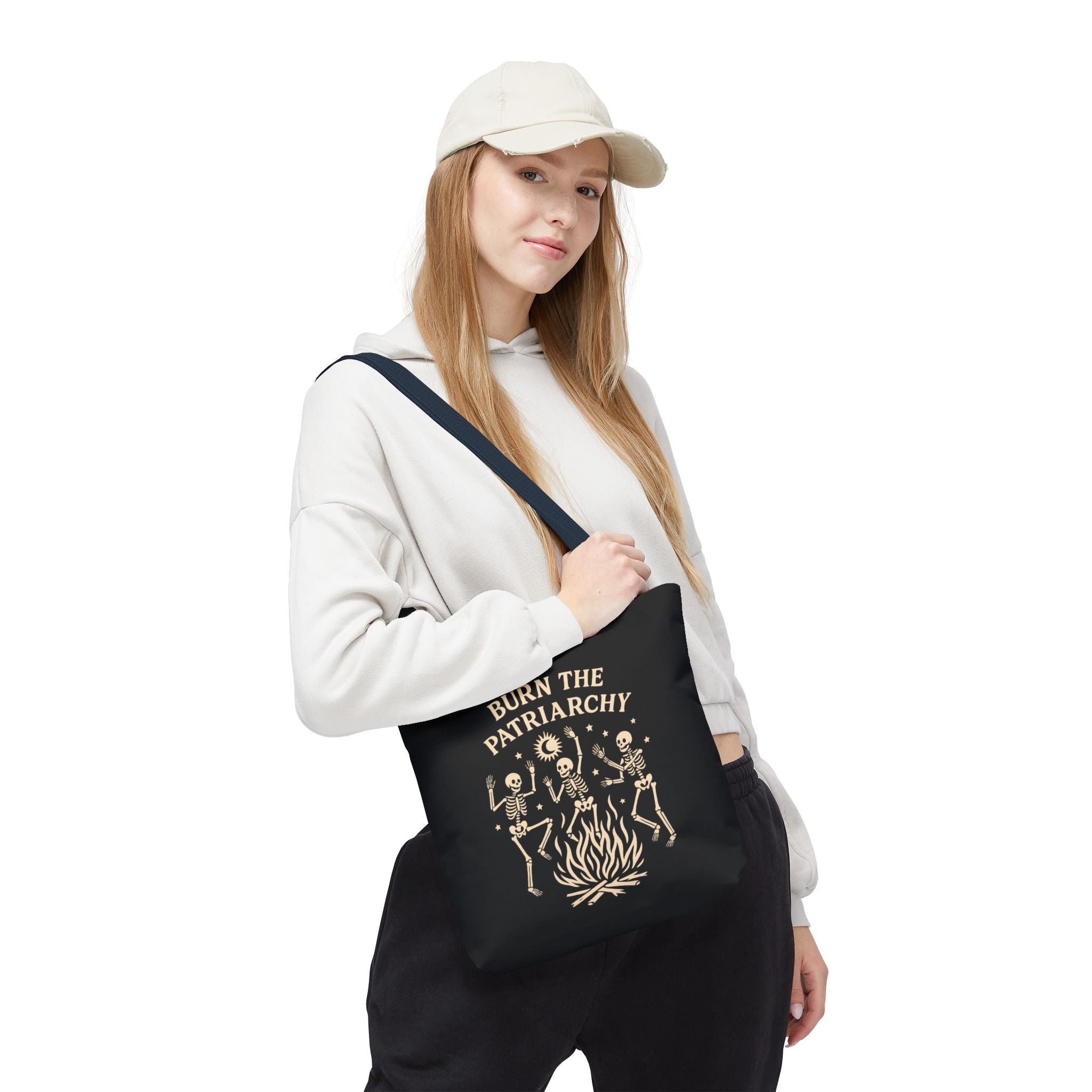 Burn the Patriarchy Skeletons Tote Bag — Feminist Protest Graphic Tote