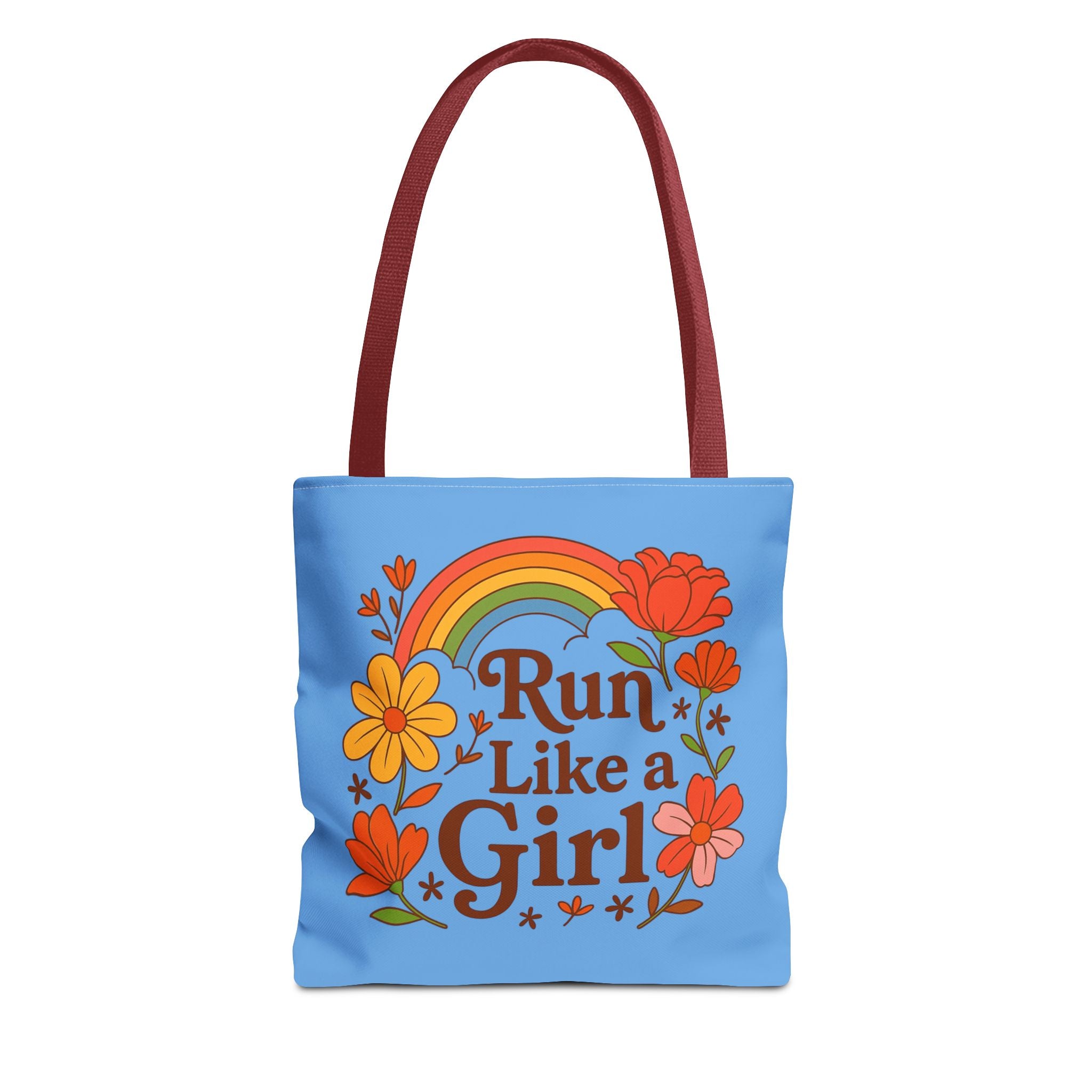“Run Like a Girl” Floral Rainbow Tote Bag — Motivational Running Canvas Tote