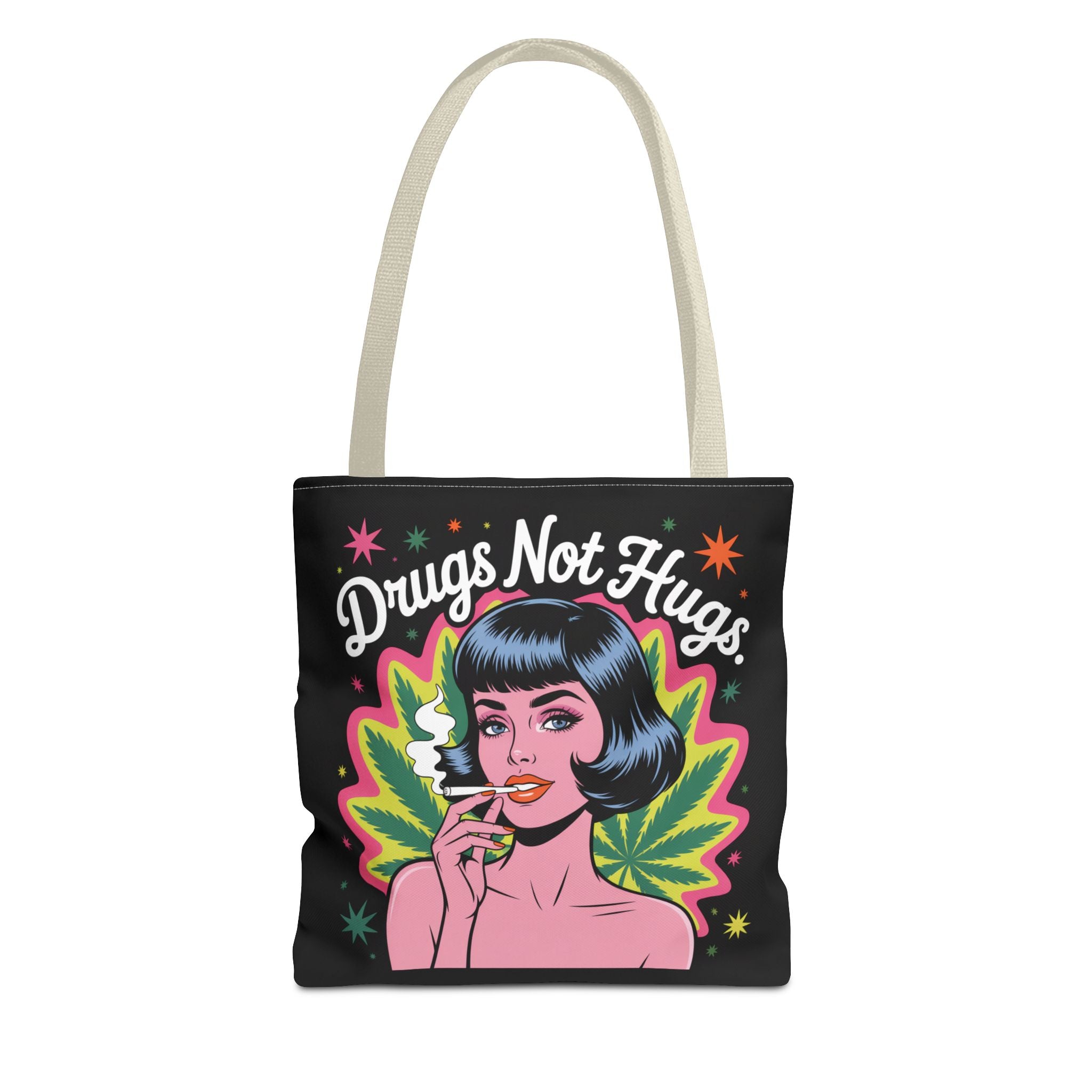 “Drugs Not Hugs” Retro Pin-Up Cannabis Graphic Tote