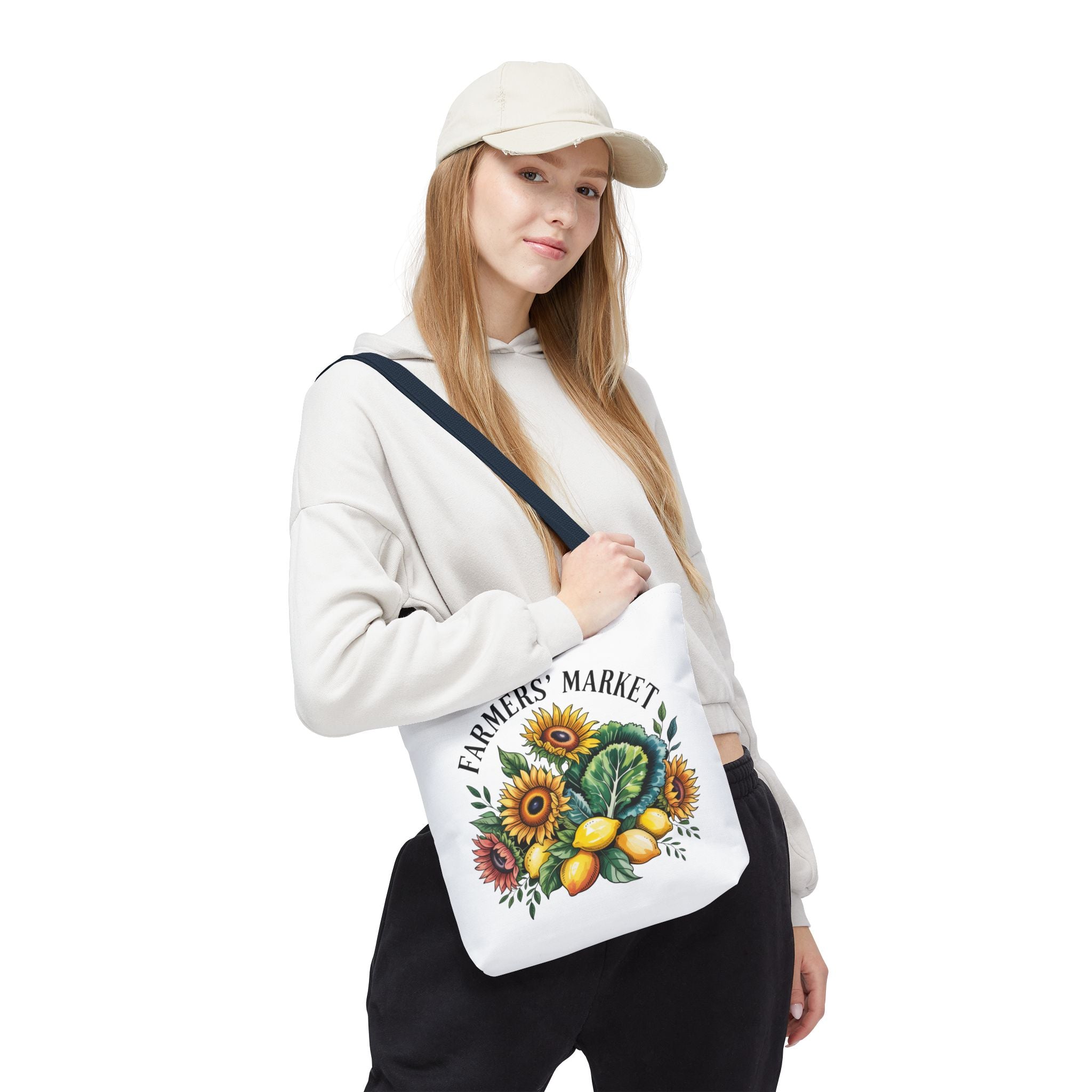 Sac de courses pour marché fermier — Tournesol, citrons et légumes verts Sac de courses réutilisable