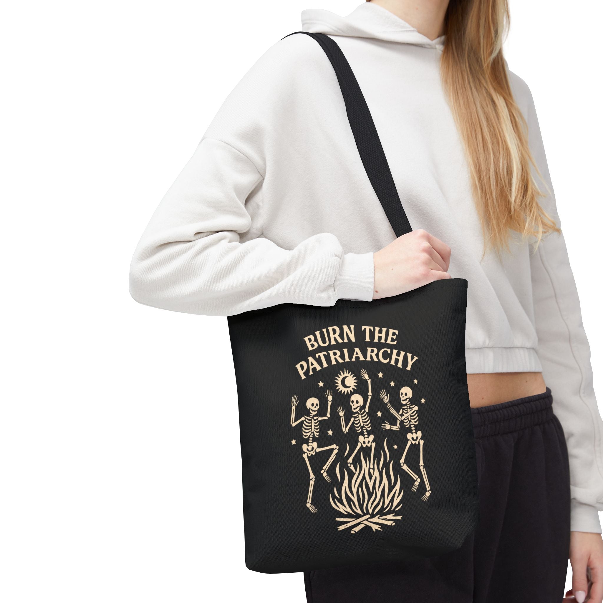 Burn the Patriarchy Skeletons Tote Bag — Feminist Protest Graphic Tote