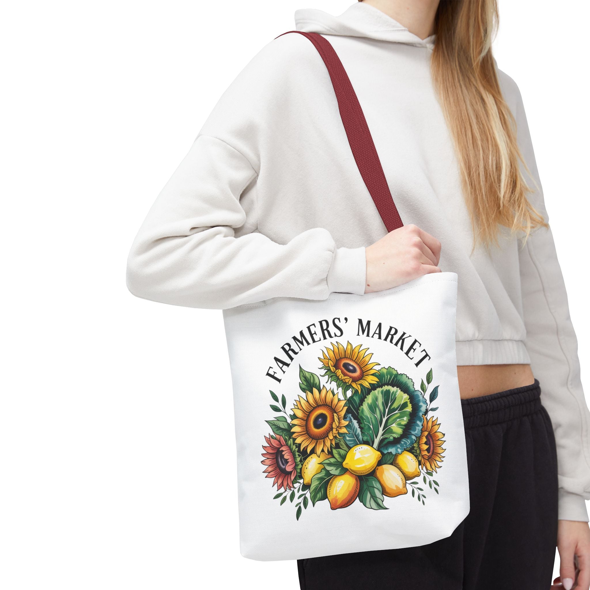 Sac de courses pour marché fermier — Tournesol, citrons et légumes verts Sac de courses réutilisable