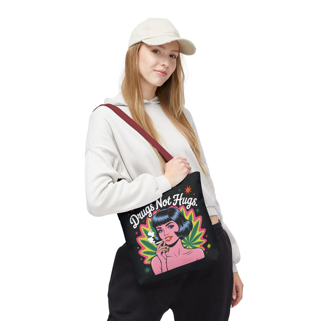 “Drugs Not Hugs” Retro Pin-Up Cannabis Graphic Tote