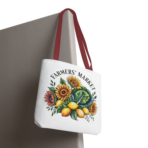 Farmers' Market Tote Bag — Sunflower, Lemons & Greens Market Reusable Grocery Tote