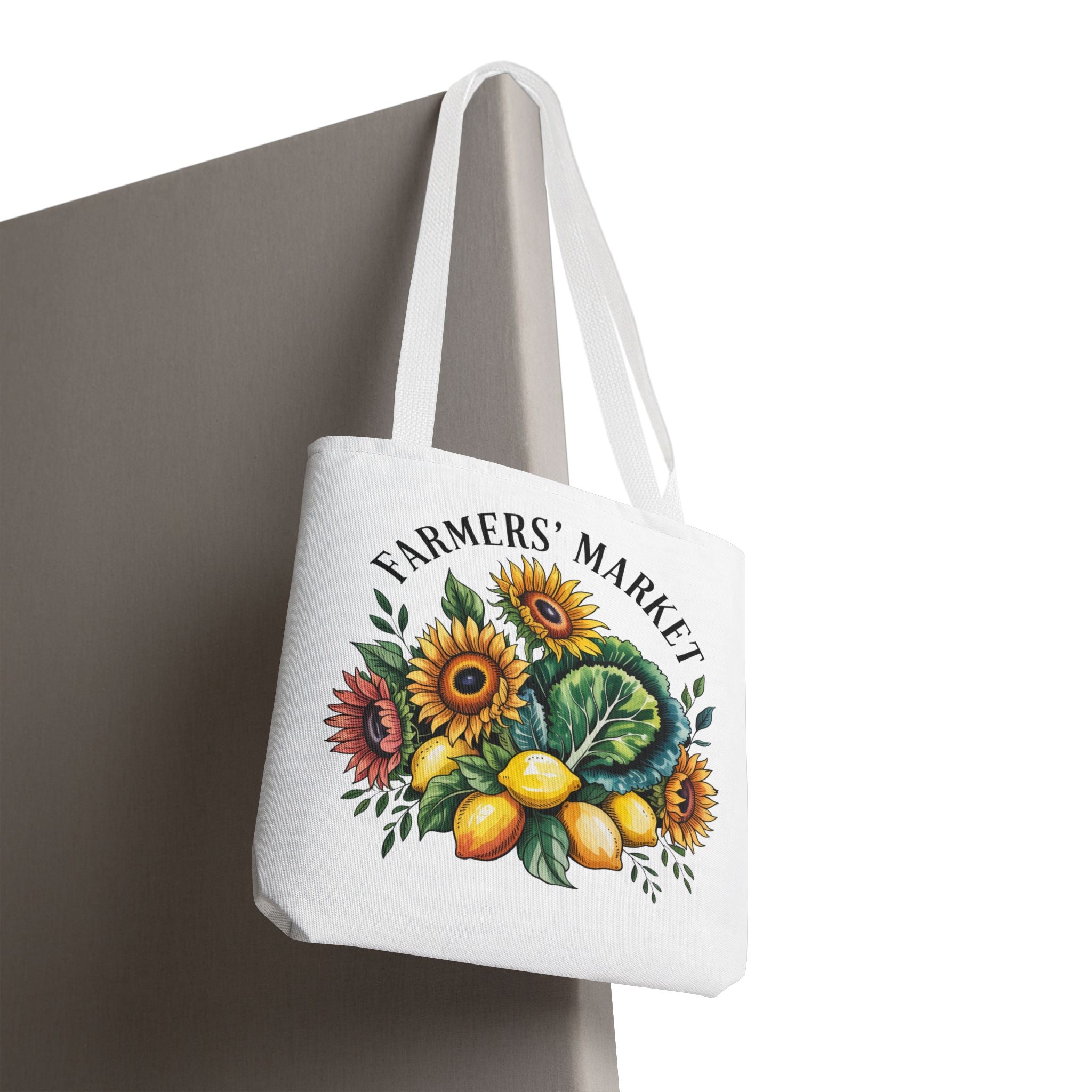 Farmers' Market Tote Bag — Sunflower, Lemons & Greens Market Reusable Grocery Tote