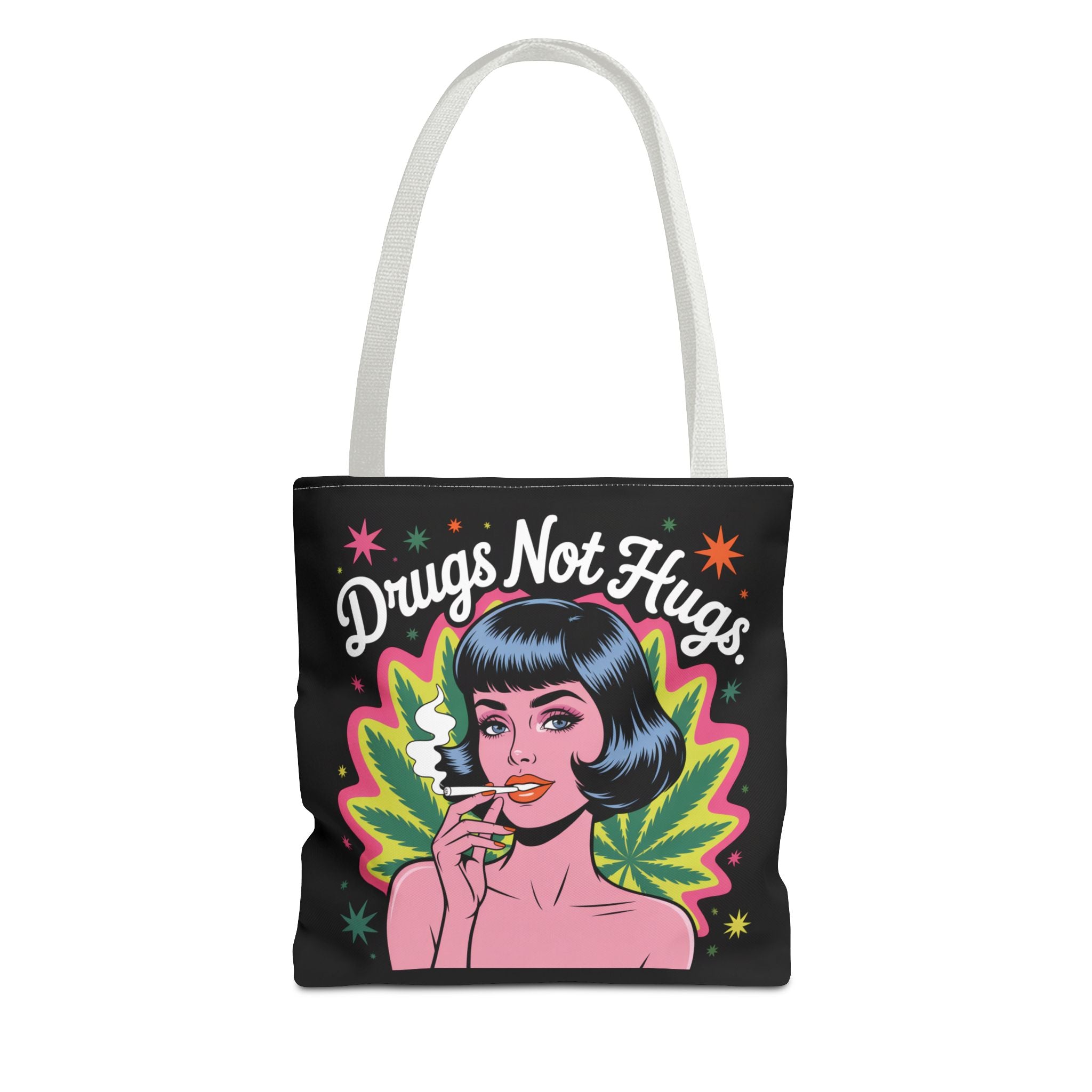 “Drugs Not Hugs” Retro Pin-Up Cannabis Graphic Tote