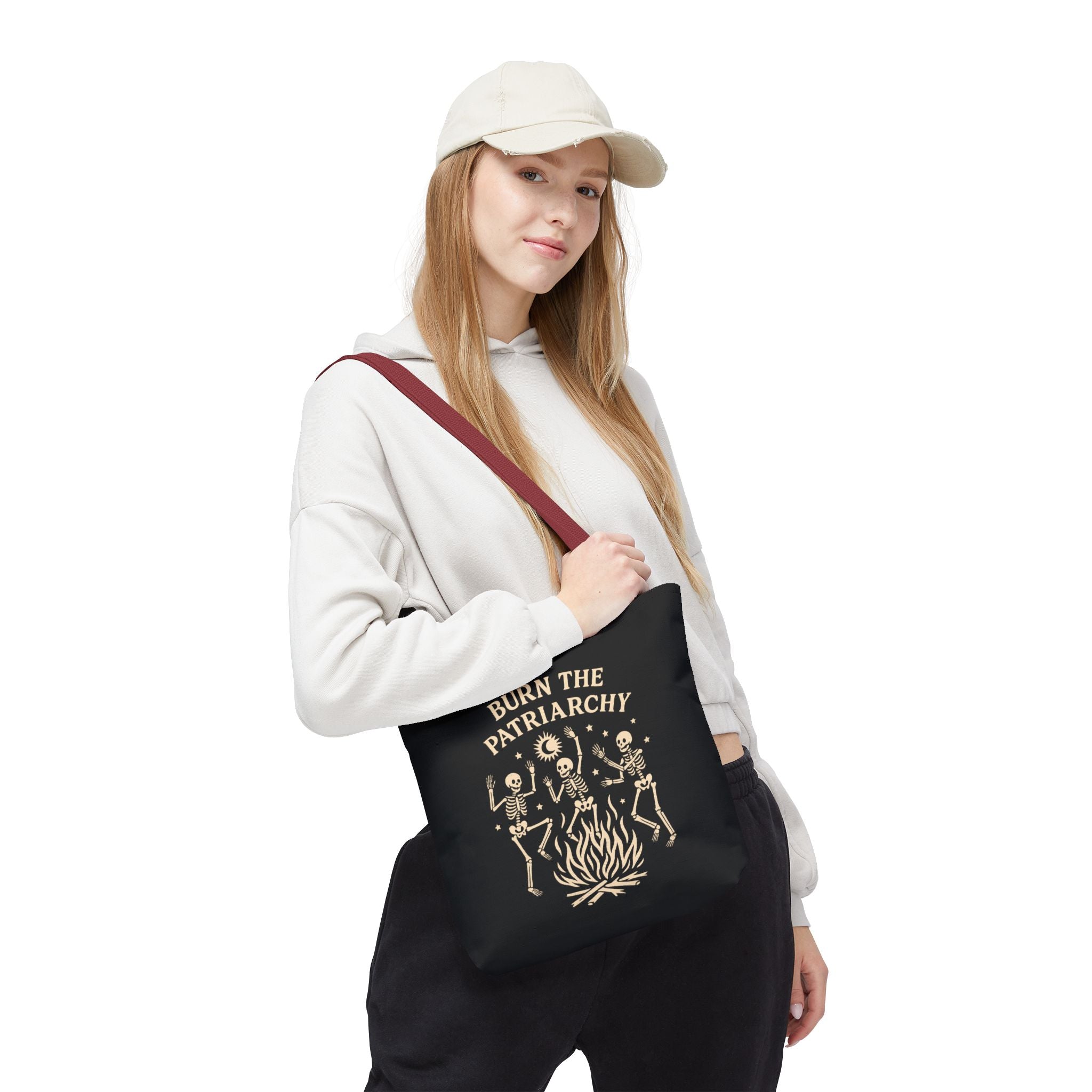 Burn the Patriarchy Skeletons Tote Bag — Feminist Protest Graphic Tote