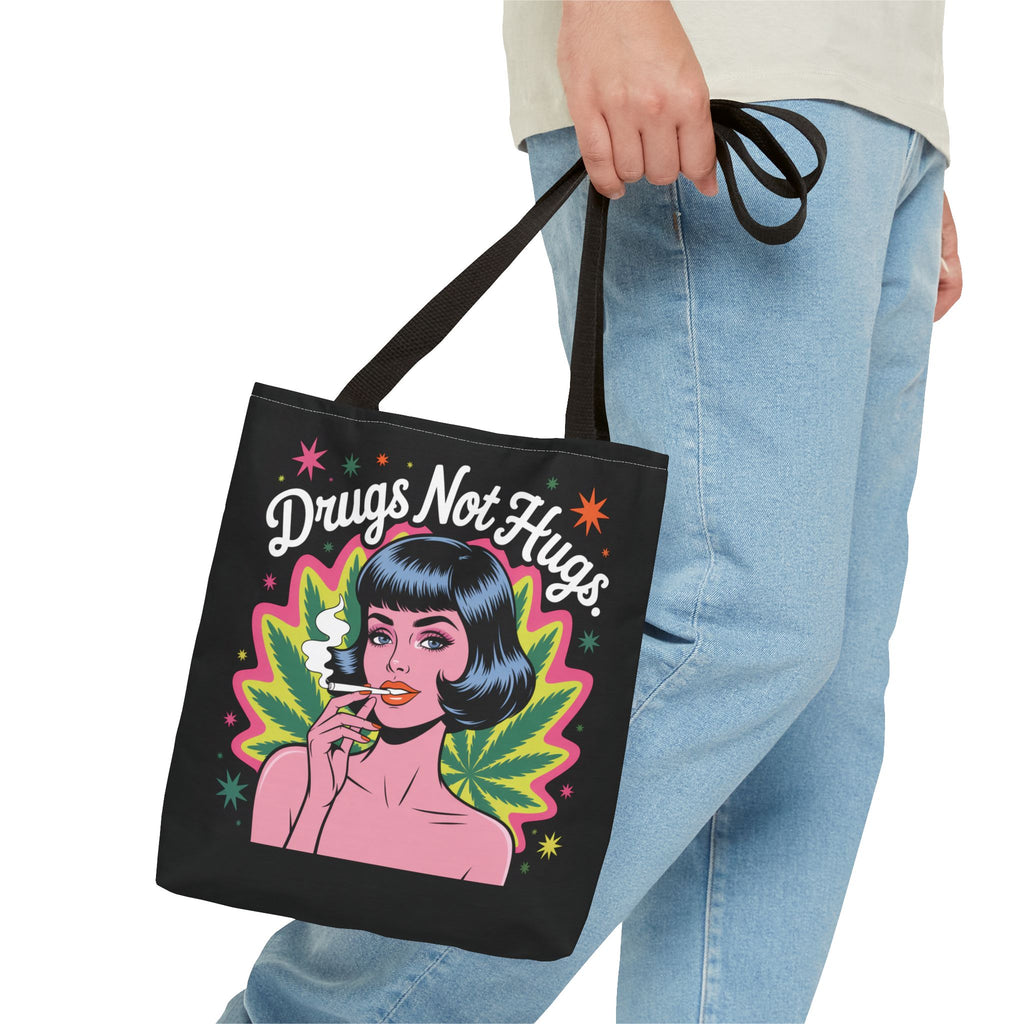 “Drugs Not Hugs” Retro Pin-Up Cannabis Graphic Tote