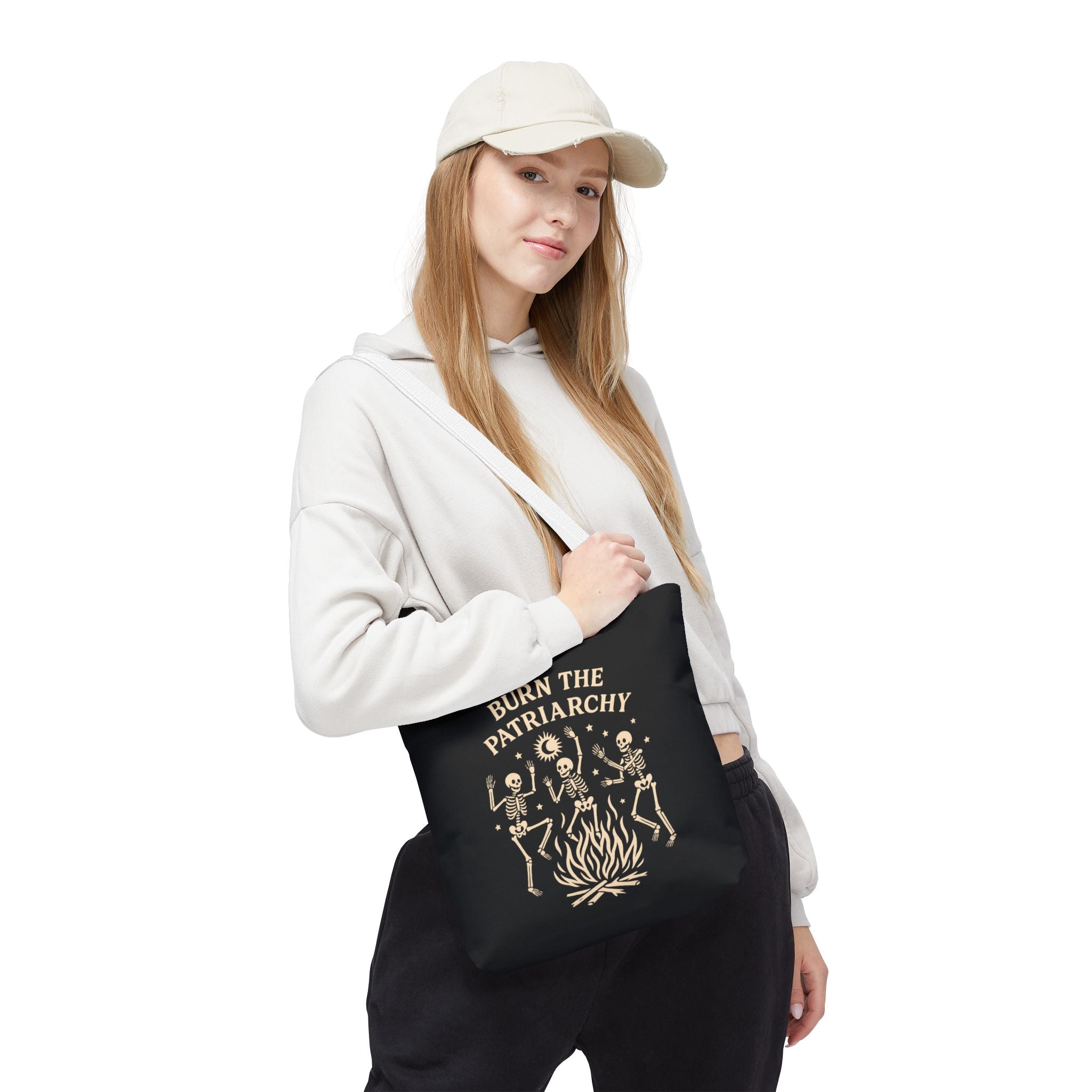 Burn the Patriarchy Skeletons Tote Bag — Feminist Protest Graphic Tote