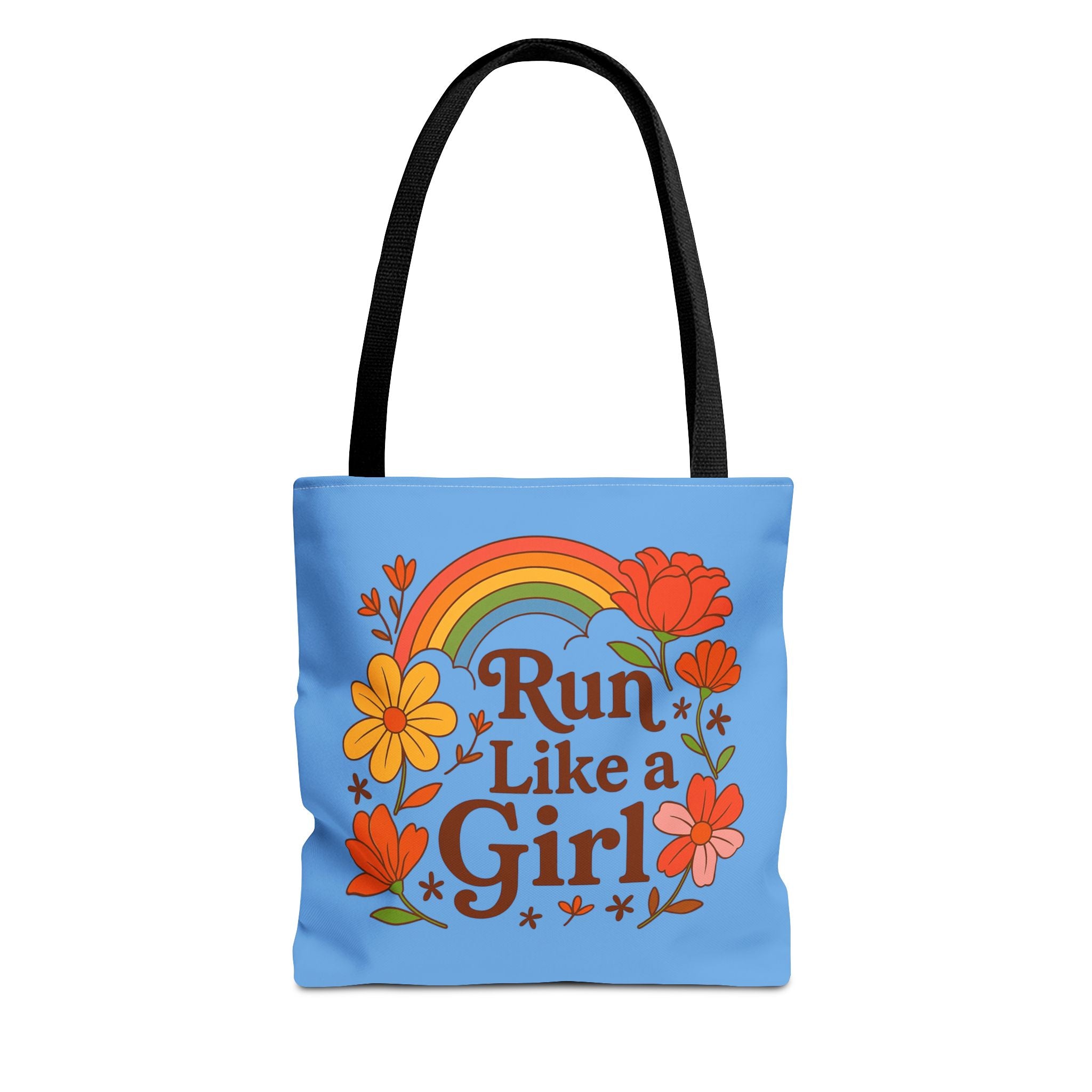 “Run Like a Girl” Floral Rainbow Tote Bag — Motivational Running Canvas Tote